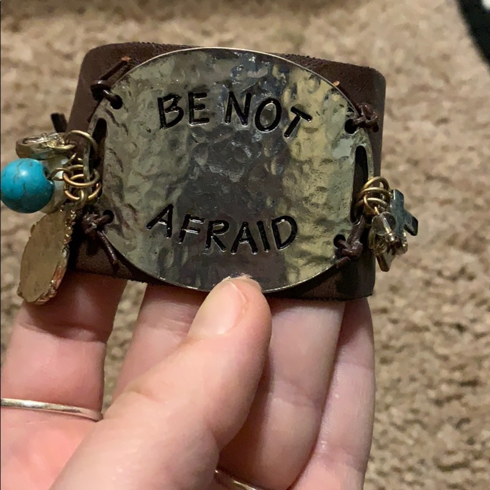 Brown Pleather “Be Not Afraid” Bracelet